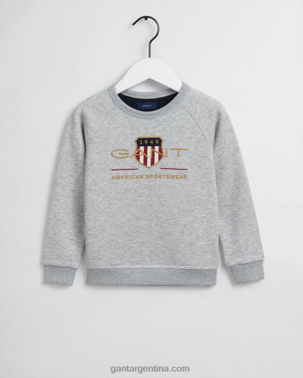 GANT juventud mezcla gris claro sudadera con cuello redondo y escudo de archivo para niños P0P02862