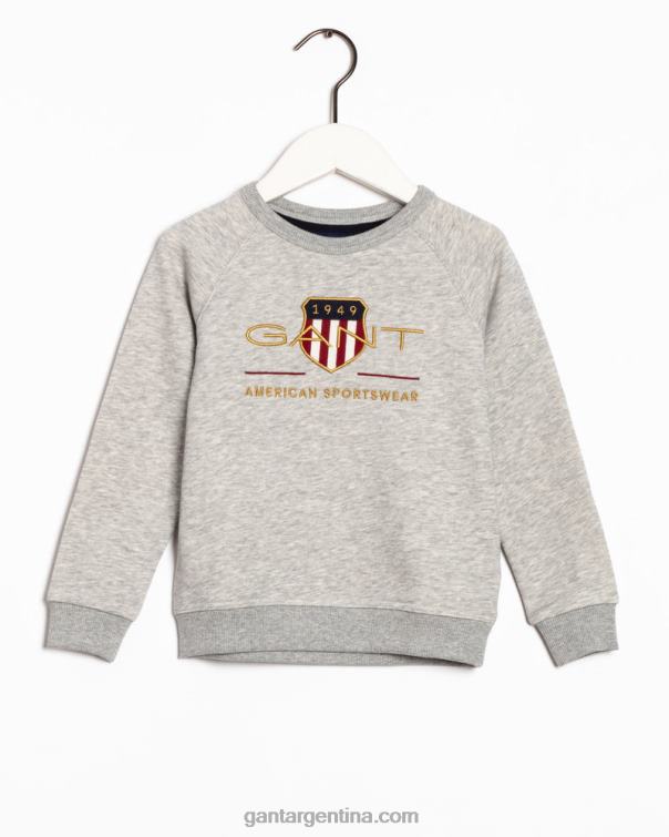 GANT juventud mezcla gris claro sudadera con cuello redondo y escudo de archivo para niños P0P02862