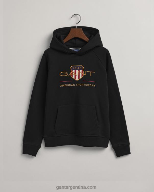 GANT juventud negro sudadera con capucha y escudo de archivo para adolescentes P0P02848