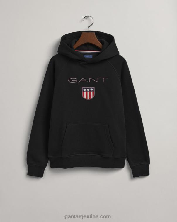 GANT juventud negro sudadera con capucha y escudo para adolescentes P0P02846