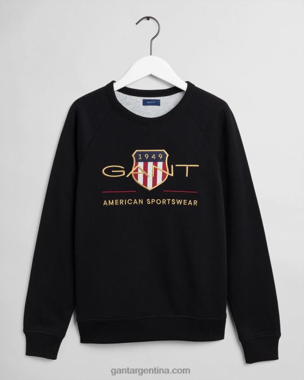 GANT juventud negro sudadera con cuello redondo y escudo de archivo para adolescentes P0P02849