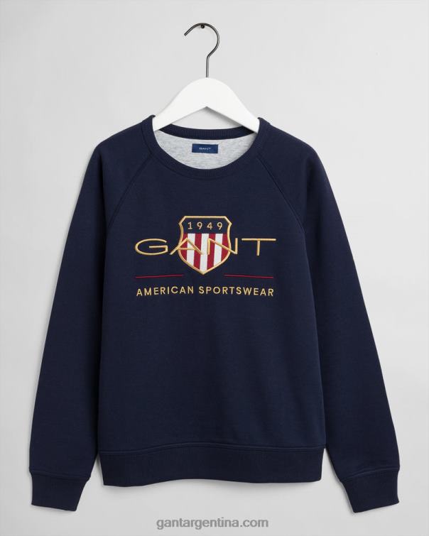 GANT juventud noche azul sudadera con cuello redondo y escudo de archivo para adolescentes P0P02850