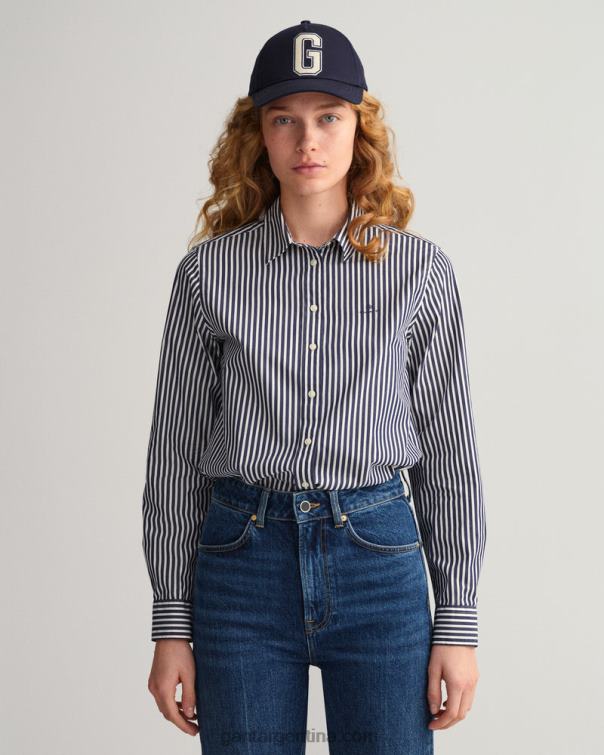 GANT mujer azul clásico camisa regular fit de paño fino a rayas P0P02591