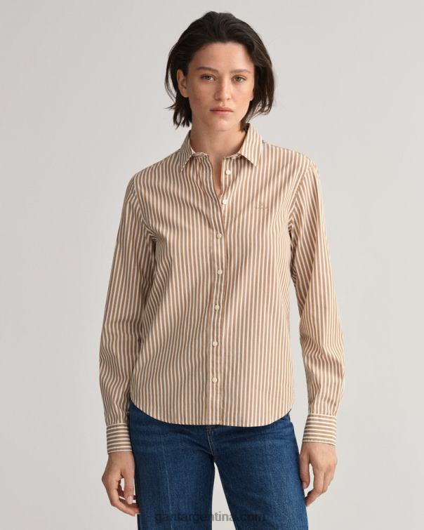 GANT mujer caqui cálido camisa regular fit de paño fino a rayas P0P02585