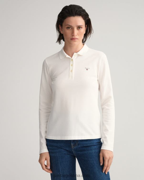 GANT mujer blanco polo de piqué de manga larga original P0P02630