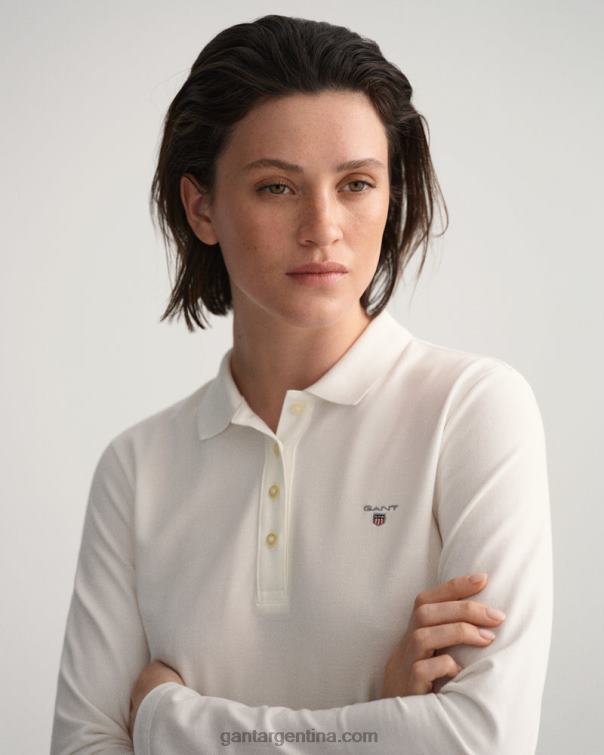 GANT mujer blanco polo de piqué de manga larga original P0P02630