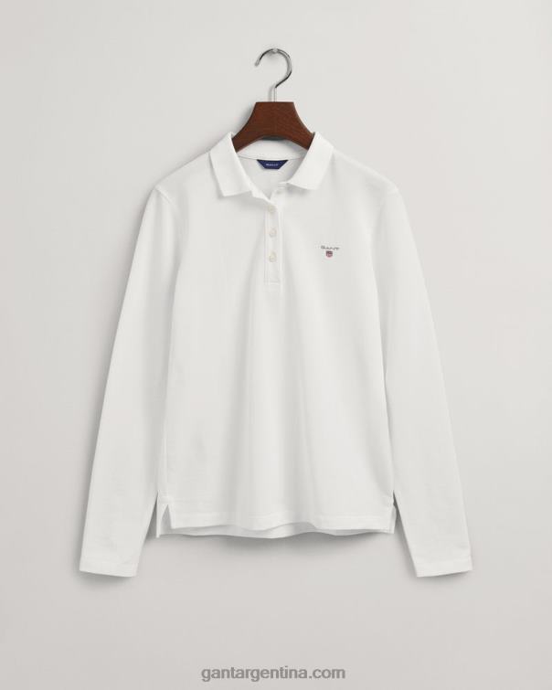 GANT mujer blanco polo de piqué de manga larga original P0P02630