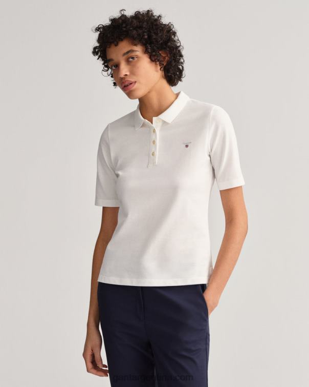 GANT mujer blanco polo de piqué de manga larga y corta original P0P02622