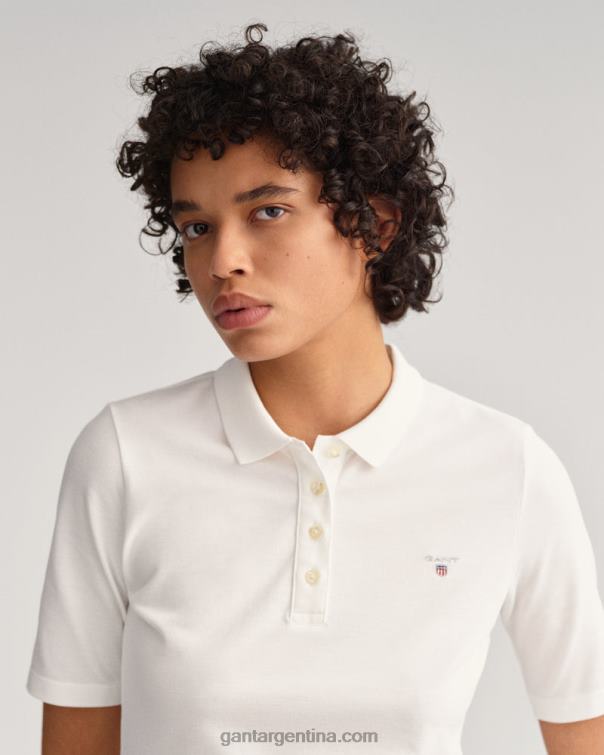 GANT mujer blanco polo de piqué de manga larga y corta original P0P02622