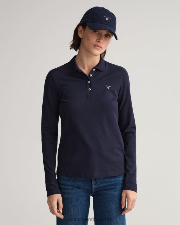 GANT mujer noche azul polo de piqué de manga larga original P0P02629