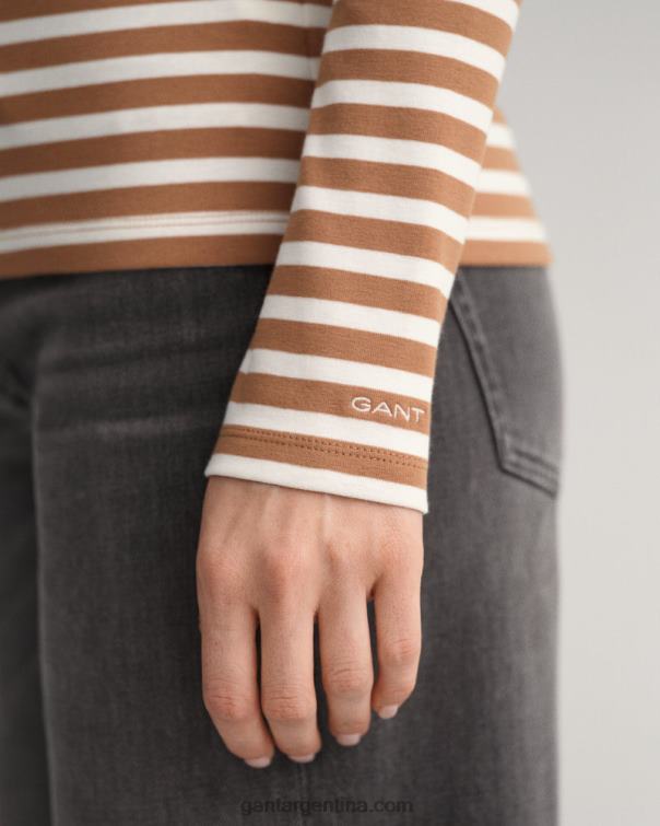 GANT mujer nuez tostada camiseta de canalé de manga larga a rayas P0P02600