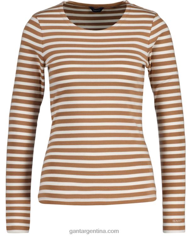 GANT mujer nuez tostada camiseta de canalé de manga larga a rayas P0P02600