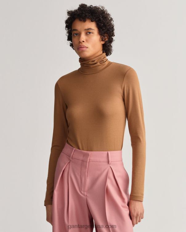 GANT mujer nuez tostada jersey de cuello alto de manga larga P0P02624
