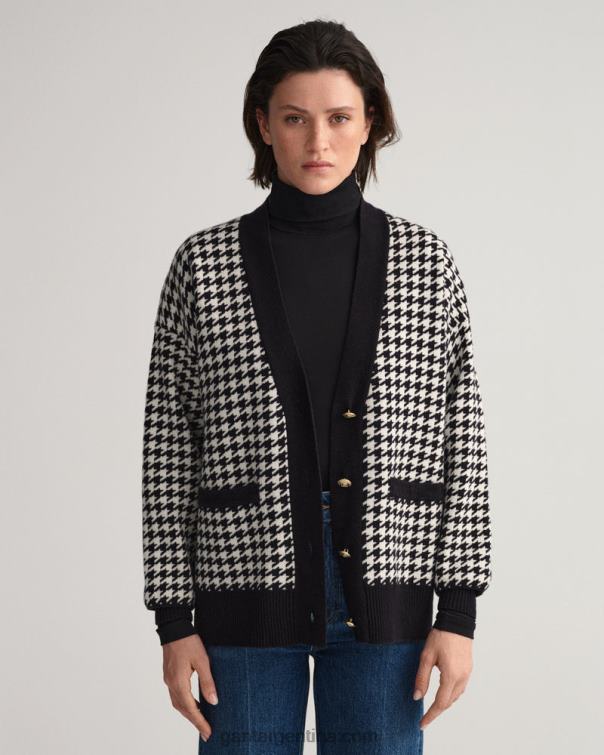 GANT mujer ébano negro cárdigan oversize con motivo de pata de gallo P0P02673