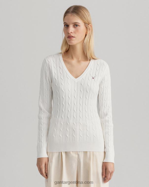 GANT mujer cáscara de huevo jersey de ochos de algodón elástico con cuello de pico P0P02689