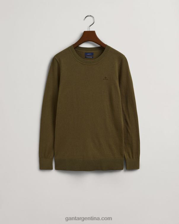 GANT mujer cazador verde jersey de cachemira y algodón con cuello redondo P0P02668