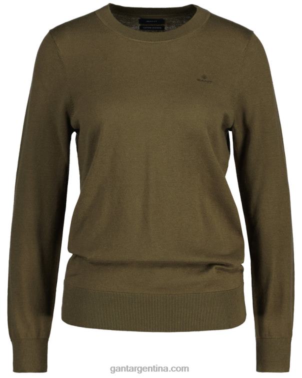 GANT mujer cazador verde jersey de cachemira y algodón con cuello redondo P0P02668