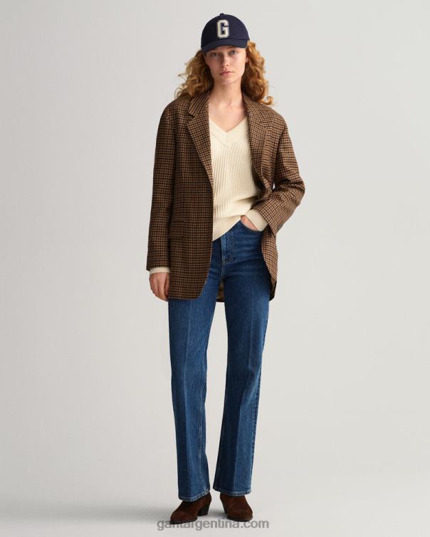 GANT mujer crema jersey de canalé de algodón con cuello de pico P0P02659