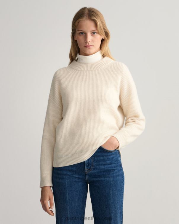 GANT mujer crema jersey de canalé de lana con cuello redondo P0P02663