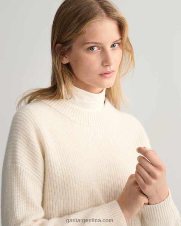 GANT mujer crema jersey de canalé de lana con cuello redondo P0P02663
