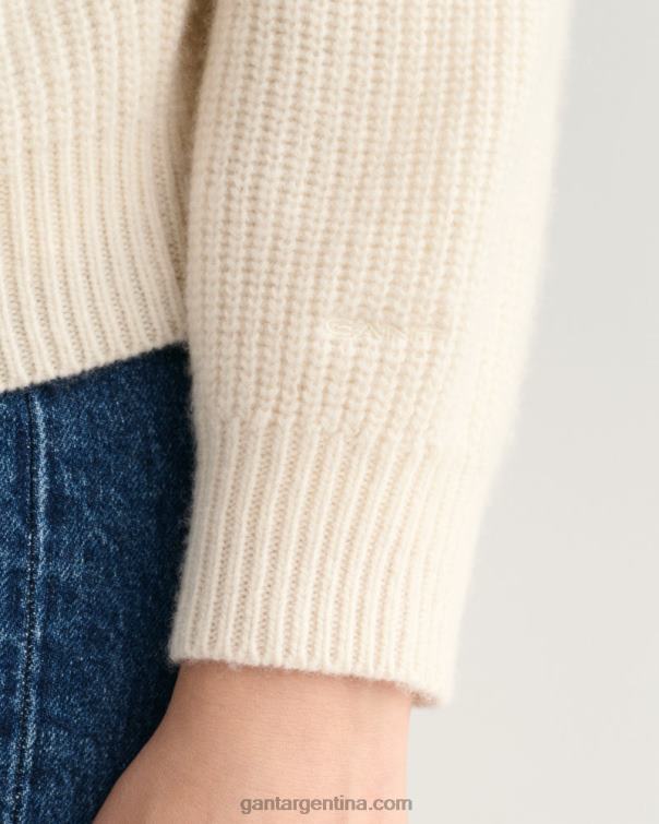 GANT mujer crema jersey de canalé de lana con cuello redondo P0P02663