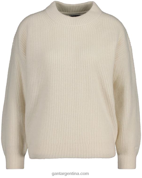 GANT mujer crema jersey de canalé de lana con cuello redondo P0P02663
