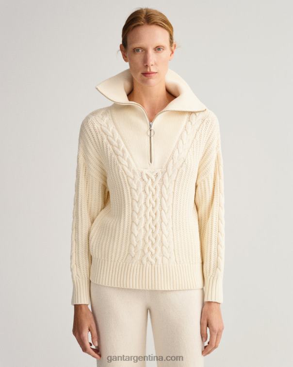GANT mujer crema jersey de ochos con media cremallera P0P02674