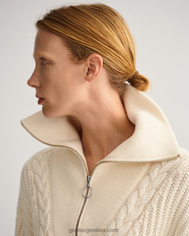 GANT mujer crema jersey de ochos con media cremallera P0P02674