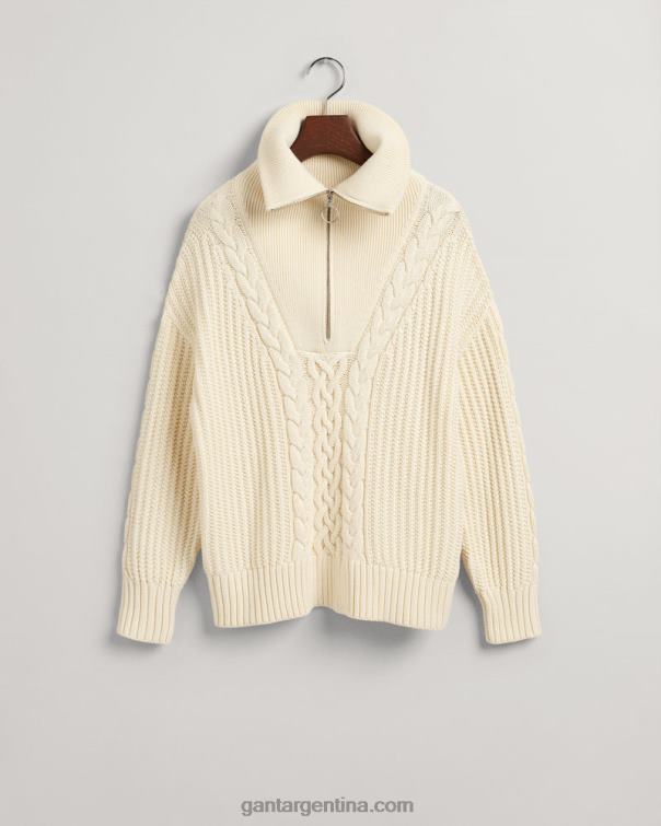 GANT mujer crema jersey de ochos con media cremallera P0P02674