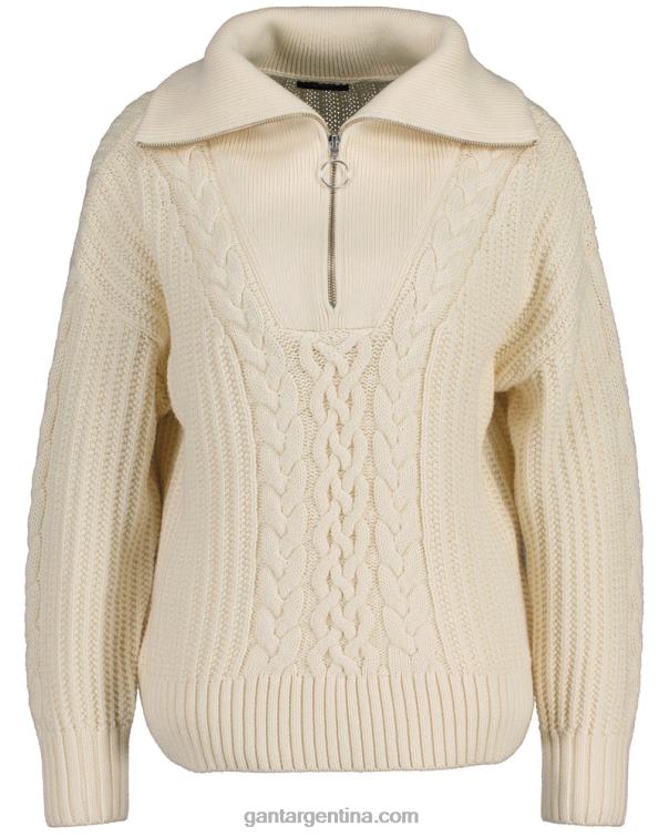 GANT mujer crema jersey de ochos con media cremallera P0P02674