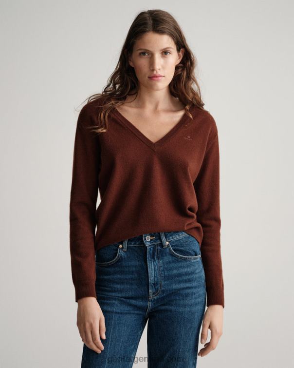 GANT mujer grano de cacao jersey de lana de cordero superfina con cuello de pico P0P02661