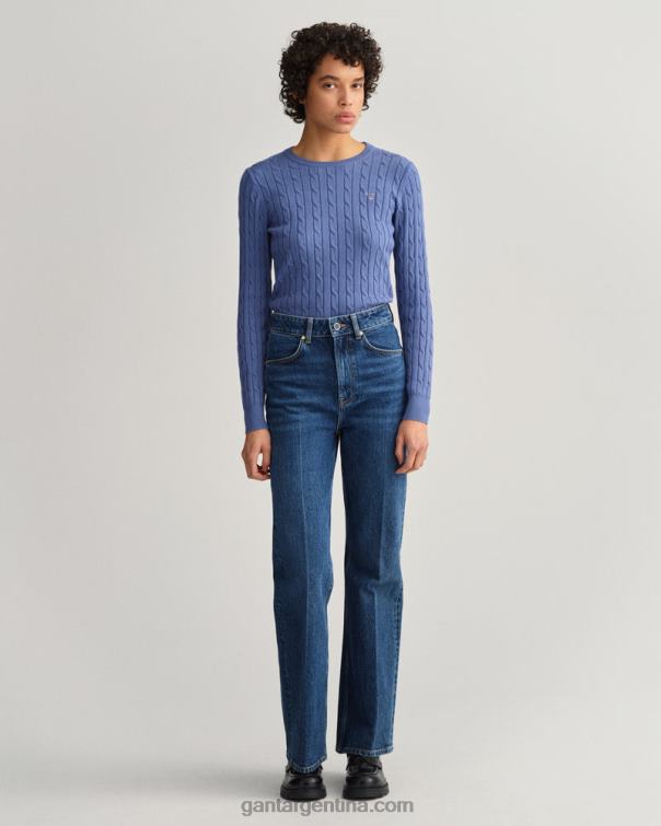 GANT mujer huracán azul jersey de ochos de algodón elástico con cuello redondo P0P02666