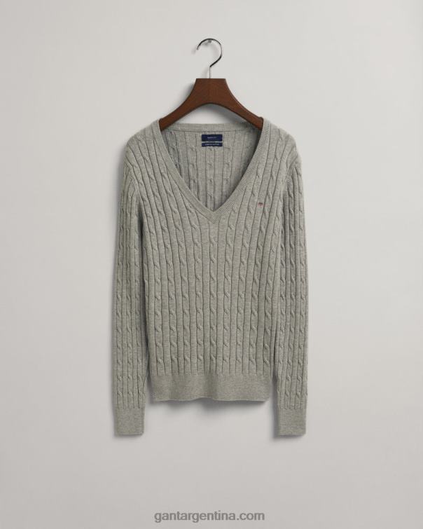 GANT mujer mezcla gris claro jersey de ochos de algodón elástico con cuello de pico P0P02664