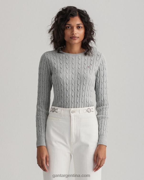 GANT mujer mezcla gris claro jersey de ochos de algodón elástico con cuello redondo P0P02700