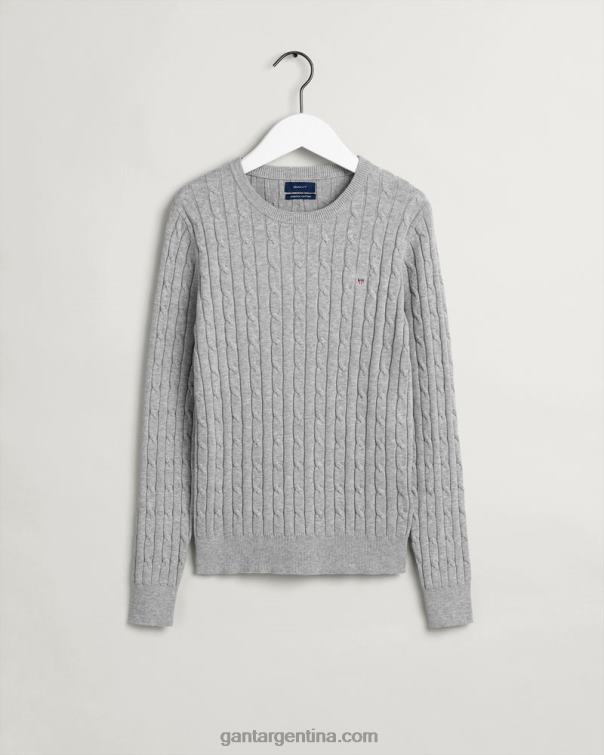 GANT mujer mezcla gris claro jersey de ochos de algodón elástico con cuello redondo P0P02700