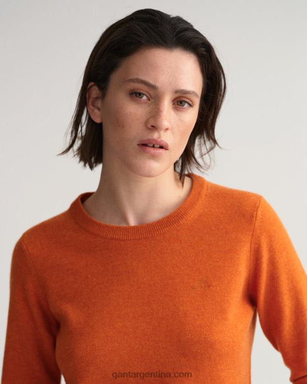 GANT mujer naranja dorado jersey de lana de cordero superfina con cuello redondo P0P02660