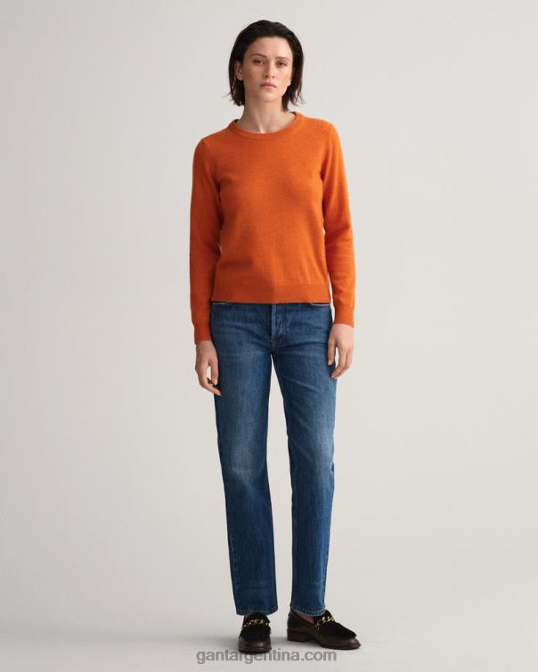 GANT mujer naranja dorado jersey de lana de cordero superfina con cuello redondo P0P02660