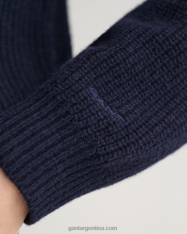 GANT mujer noche azul jersey de canalé de lana con cuello redondo P0P02667