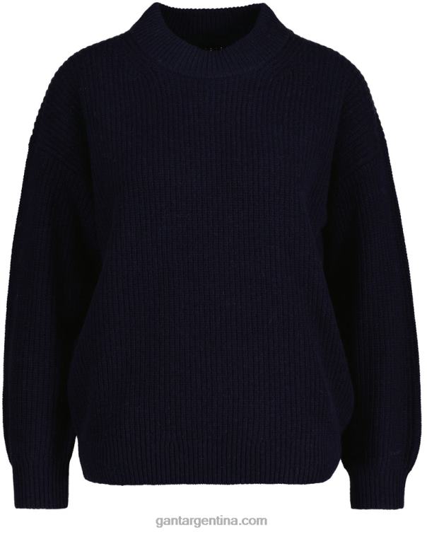 GANT mujer noche azul jersey de canalé de lana con cuello redondo P0P02667