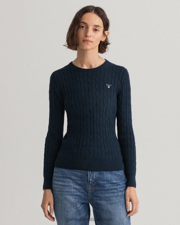 GANT mujer noche azul jersey de ochos de algodón elástico con cuello redondo P0P02693