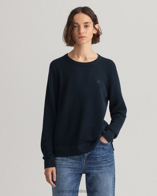 GANT mujer noche azul jersey de piqué de algodón con cuello redondo P0P02698