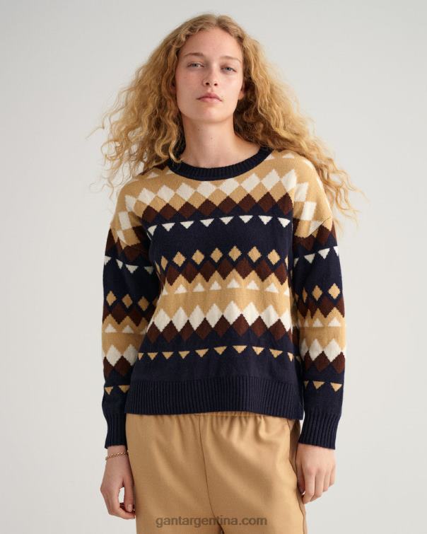 GANT mujer noche azul suéter con cuello redondo y grecas alpinos P0P02655