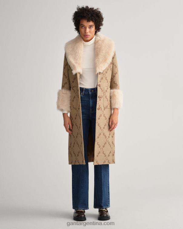 GANT mujer beige caramelo abrigo con monograma en jacquard P0P02758