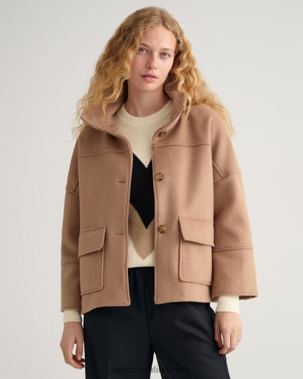 GANT mujer caqui cálido chaqueta corta de mezcla de lana P0P02755