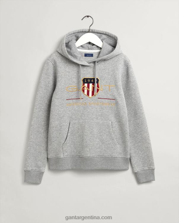 GANT mujer mezcla de grises sudadera con capucha y escudo de archivo para mujer P0P02724