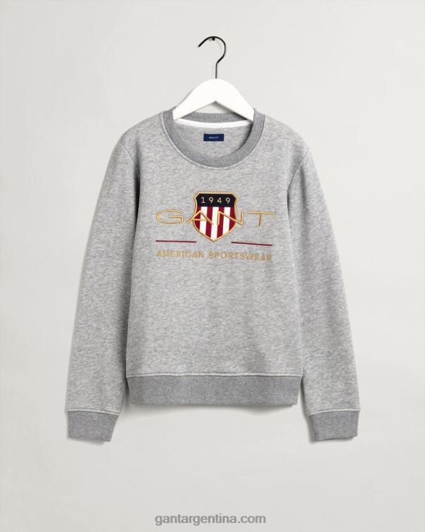 GANT mujer mezcla de grises sudadera con cuello redondo y escudo de archivo para mujer P0P02726