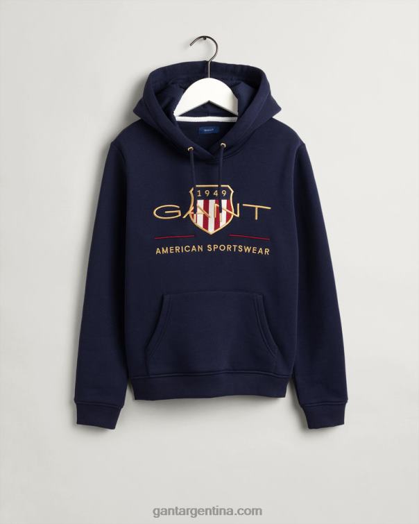 GANT mujer noche azul sudadera con capucha y escudo de archivo para mujer P0P02725