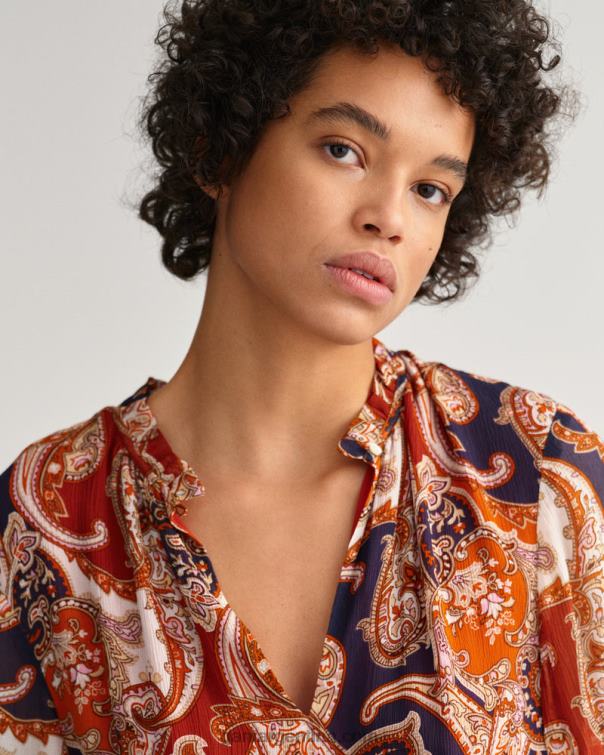 GANT mujer naranja dorado vestido largo con volantes de cachemira P0P02644