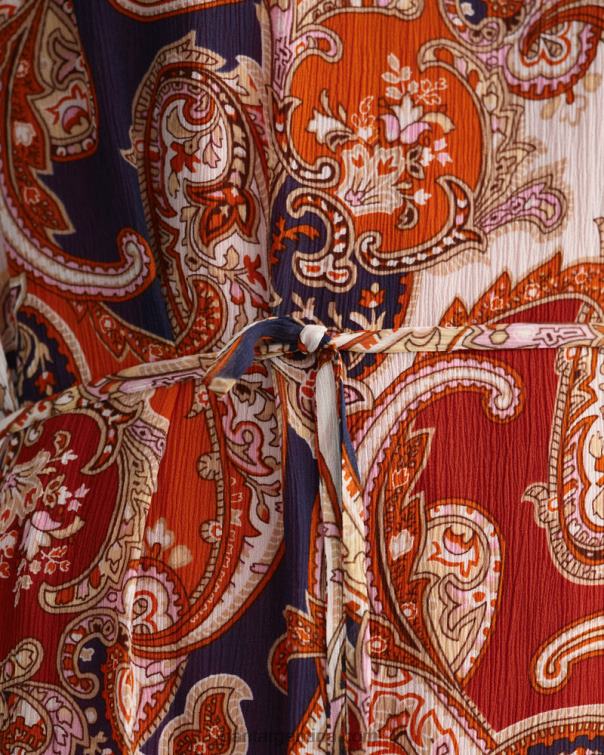 GANT mujer naranja dorado vestido largo con volantes de cachemira P0P02644