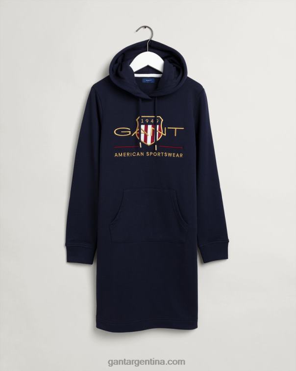 GANT mujer noche azul vestido con capucha y escudo de archivo P0P02648